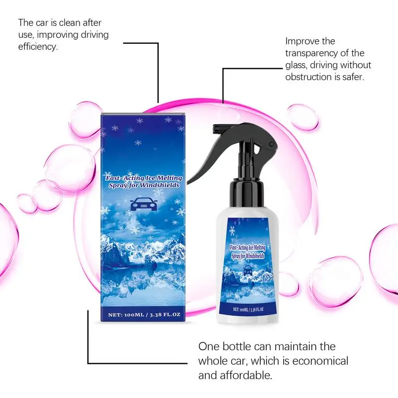 Windshield Ice Melt Spray Car Deicer Windshield Defroster Spray De-Icer Frost Remover Ice Melt Fast Acting Melts