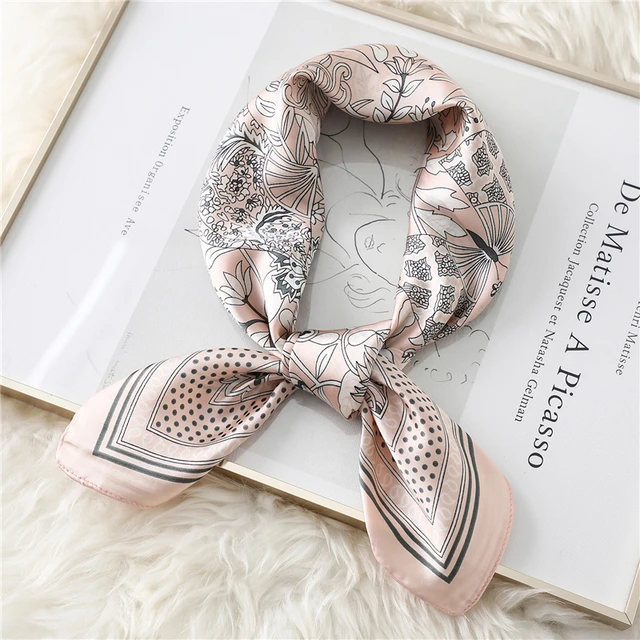 Plaid Silk Square Scarf Women Satin Shawl Wrap Hijab Female Hair Band  Wrist Luxury Headkerchief 70*70cm Echarpe 2022 Bandana FJ188-5