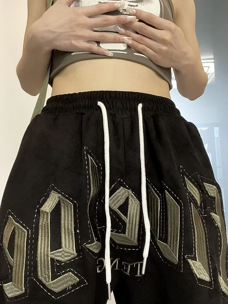 Streetwear Lace Up Hip Pop Straight Pants Spring Fall New Elastic High Waist Women Pantalones Baggy Vintage Sweatpants Trousers