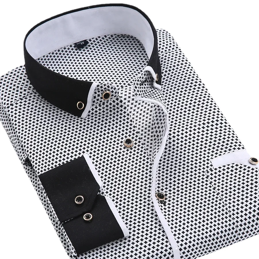 Men Fashion Casual Long Sleeved Printed Shirt Slim Fit Male Social Business Dress Shirt Brand Men Clothing Soft Comfortable dress shirts men casual shirts