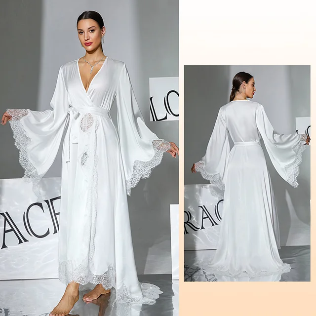 Robe de mariée de luxe en dentelle, peignoir élégant en soie satinée, longue nuisette, nouvelle collection d'été, lingerie et vêtements d'intérieur
