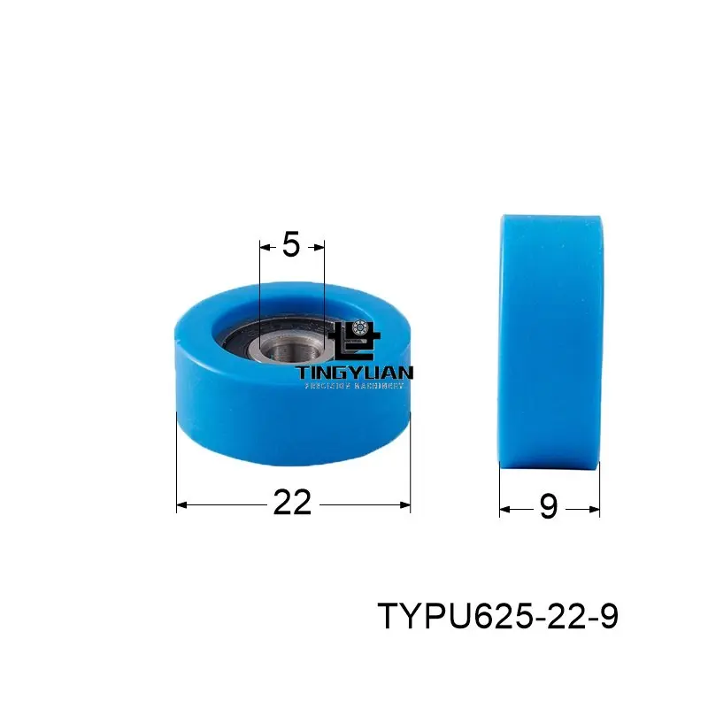 

Polyurethane Roller TYPU625-22-9mm Flat Type ID5 OD22 TPU 1pcs BLUE Wheel Roller Pulley With 304 Screws Guide Wheel