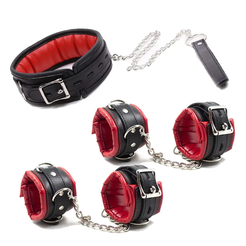 Adjustable Pu Leather Handcuffs And Neck Collar Set For Bdsm_voghion.com