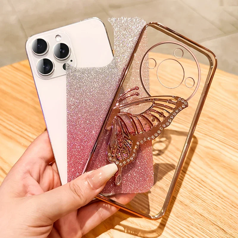 Enhance your device with the Elegant Butterfly Glitter Pink Phone Case