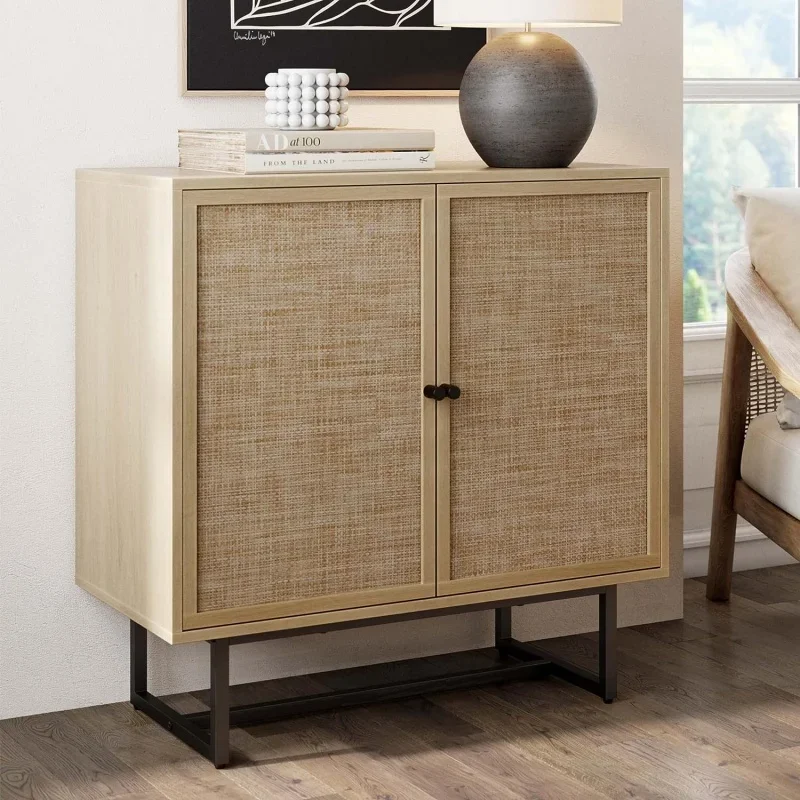 

Accent Boho Modern Free Standing Buffet Sideboard Hallway, Entryway, Dining Living Room, 1 Storage Cabinet, Kova - Light Oak/Bla