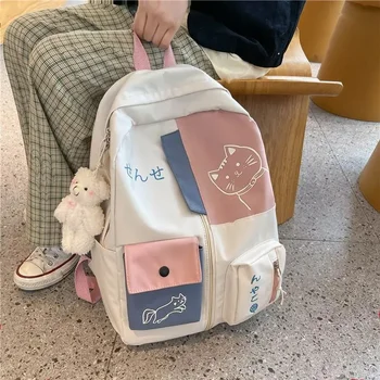 Schoolbag Hundreds of Simple Junior High School Students Schoolbag Large Capacity Primary Students Schoolbag Cute Cat Pattern 1