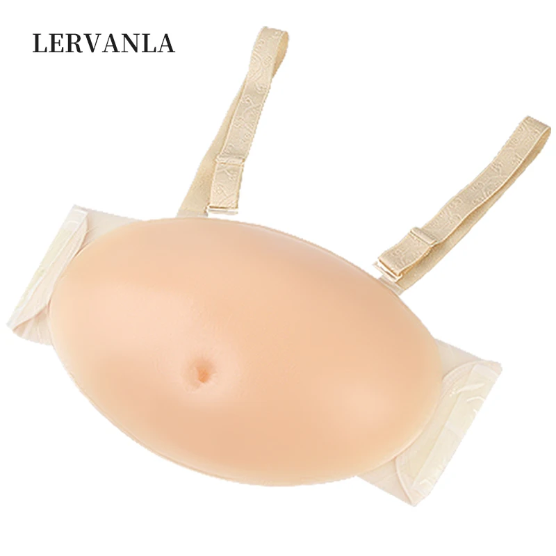 LERVANLA Shoulder Strap Fake Pregnant Belly Skin Adhesive Backside Silicone Stomach for Unisex Show Props Oversized Twins