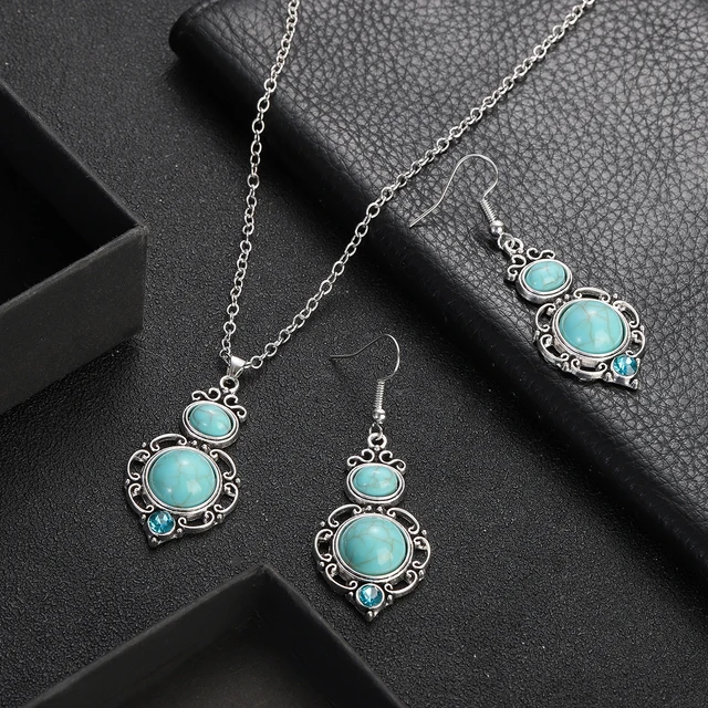 Gioielli Placcati Argento Orecchini Pendenti In Turchese Naturale – Pietra Blu, Forma A Goccia, Placcato | Gioielli Bohemien Gancio Argento - Foto 9