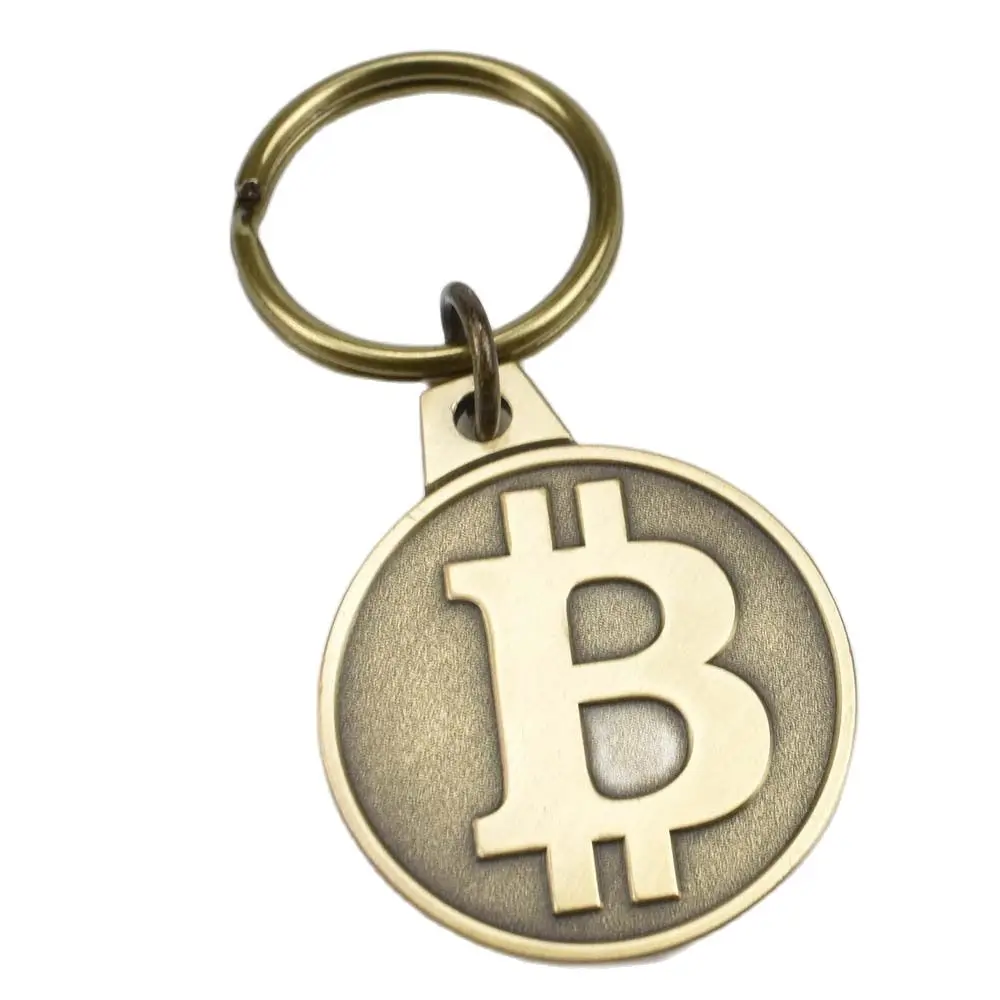 

2colors Hot Sale 25mm Bitcoin Key Chain Golded or Antique Brass Plated Keychain Cryptocurrency Coin