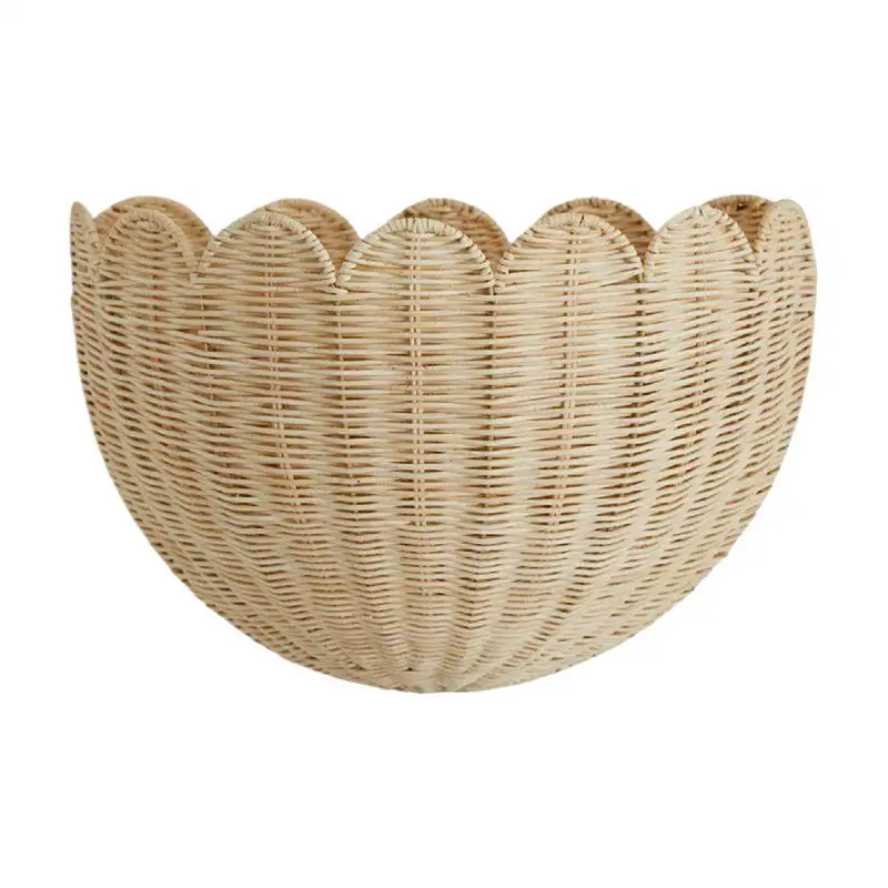 Woven Rattan Wall-Mounted Basket Wicker Hand-woven Wall Basket Scalloped Storage Organizer For Room Home Decor Storage Basket