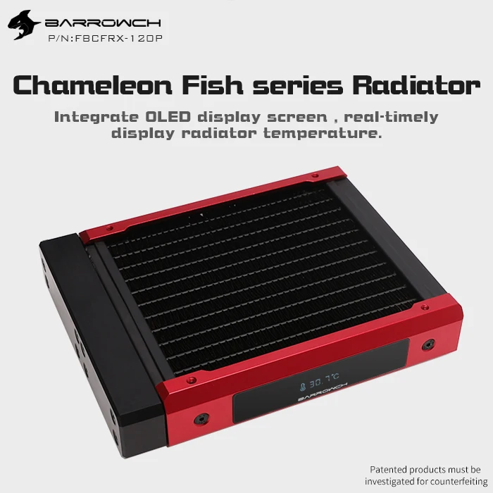 Barrowch-radiador Modular Chameleon Fish com Display Oled Pom Módulo de Entrada Acrílico Ventilador de 12cm 120 mm 240 mm 360 mm 480 mm - Imagem 5