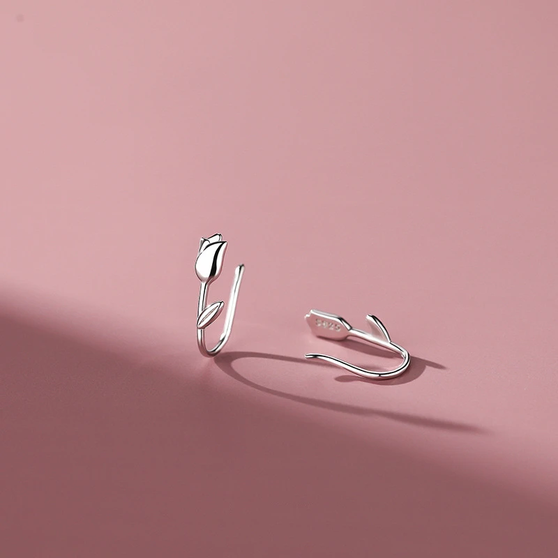 

Minimalist 925 Sterling Silver Tulip Flowers Stud Earrings For Women Fashion Fresh Student Piercing Jewelry Birthday Gifts