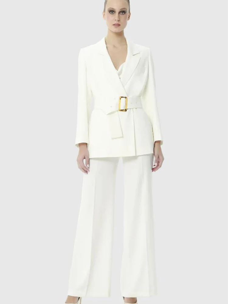 Belt Set Woman Two Pieces Casual Elegant Suits for Women 2 Pieces Temperament Girl Lapel Fashionable Social Occasion Blazer