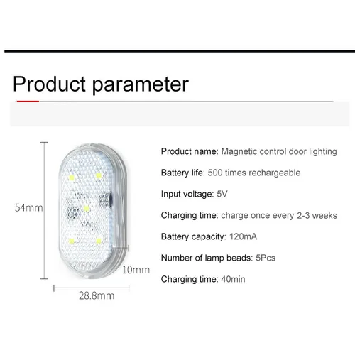 LED 자동차 도어 라이트, 자동차 인테리어, USB 충전식 무선 마그네틱 스위치, 야간 램프, LED 자동차 도어 신호 환영 조명, 1-4 개 2