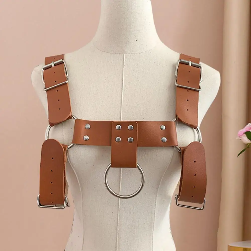 Men Back Strap Faux Leather Punk Style Rivet Decor Wide Fetish Gay Clothing Rave Body Bondage Cage Harness Sex Chest Strap
