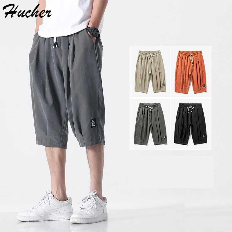 

Huncher Mens Capris Pants Men Peach Skin Summer Quick Dry Baggy Joggers Male Streetwear Hip Hop Casual Pants For Men Plus Size