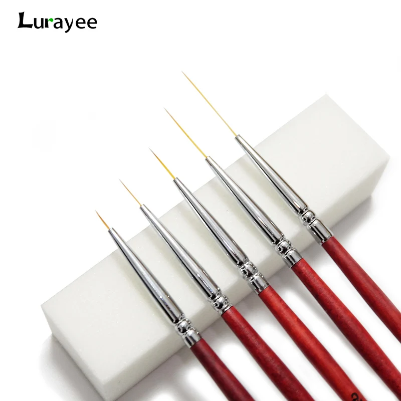 Nail art brushes 5pcs wooden liner drawing 6/9/12/18/24mm for manicure