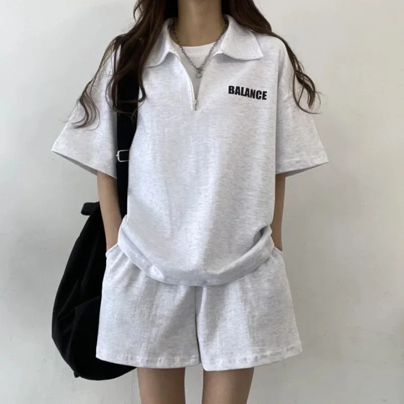 

Short Suit with Shorts for Women Summer Shorts + Polo Shirt Sets Oversized Fashion Outfit Suit 2023 Streetwear Tracksuit Woman