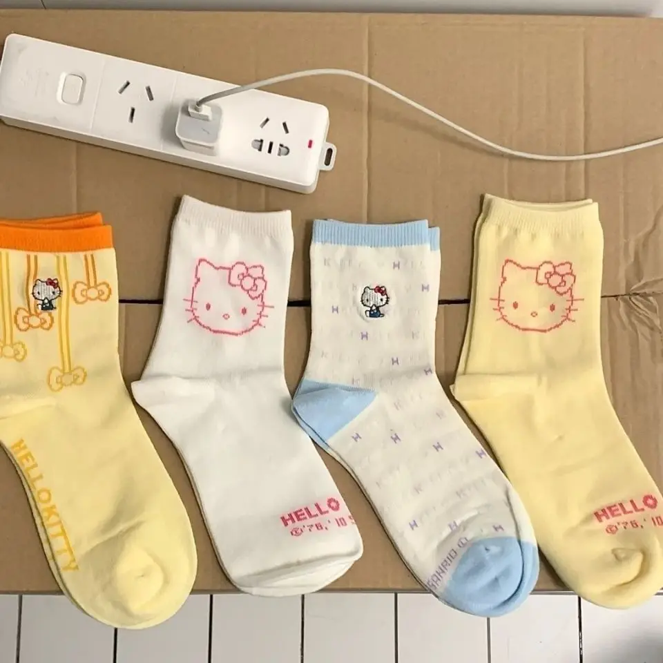 

Sanrio Cartoon Cotton Socks Kawaii Hello Kitty Cute Girl Student Lolita Colour Medium Stockings Adorkable Children's Dress Up