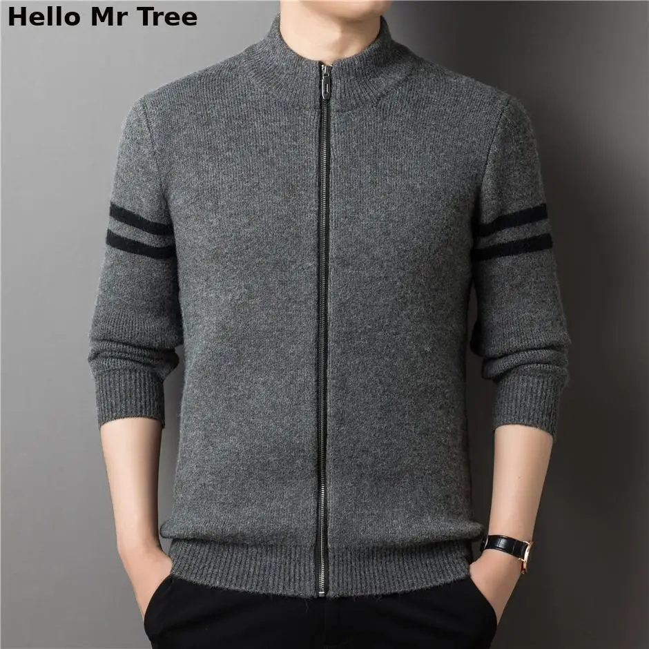 

Thick Warm Zipper Sweater Cardigan Men Clothing Autumn Winter New Arrival Solid Color Casual Sweatercoat
