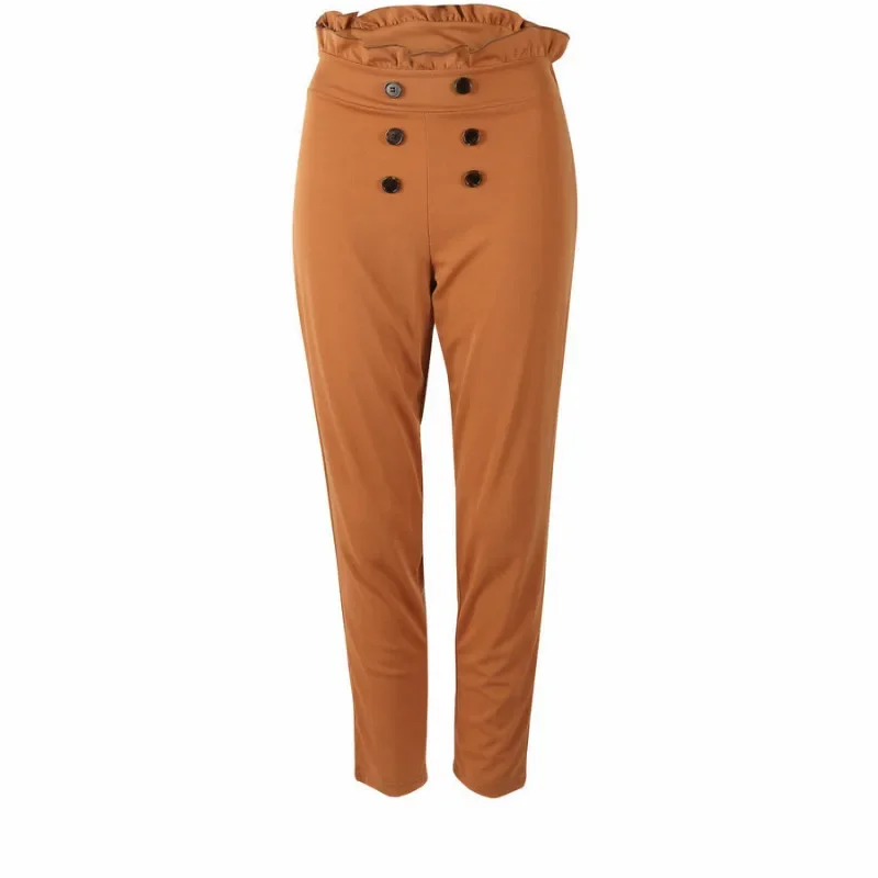 2022 Autumn and Winter New Fashion Women's High Waist Button Tight Leggings Ladies Leather Pencil Ankle Trousers
