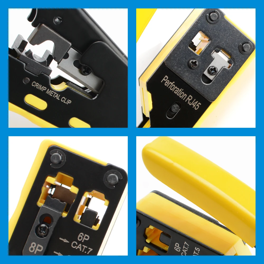 Cat7 RJ45 패스스루 크림프 툴 키트, 크림퍼 케이블 테스터, 와이어 커터, 50개 Cat 6 커넥터 및 스트레인 릴리프 부츠