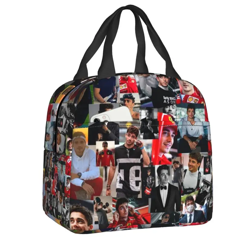 

Leclerc Charles Racing Driver Collage Thermal Insulated Lunch Bag Women Lunch Tote for Kids School Storage Food Bento Box