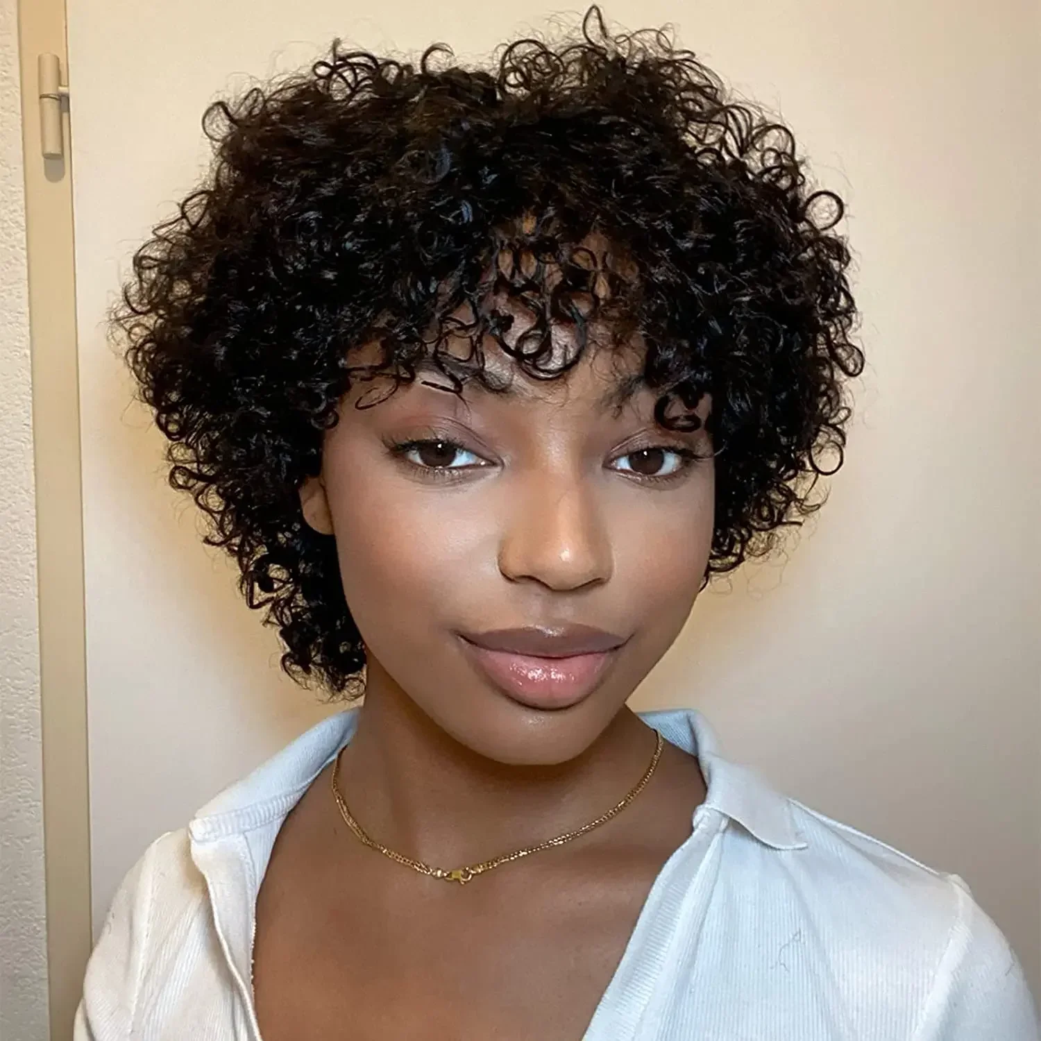 Short Pixie Curly Bob Wig Bangs Brazilian Human Hair Bouncy Curl Full machine made Wig Women human hair wigs