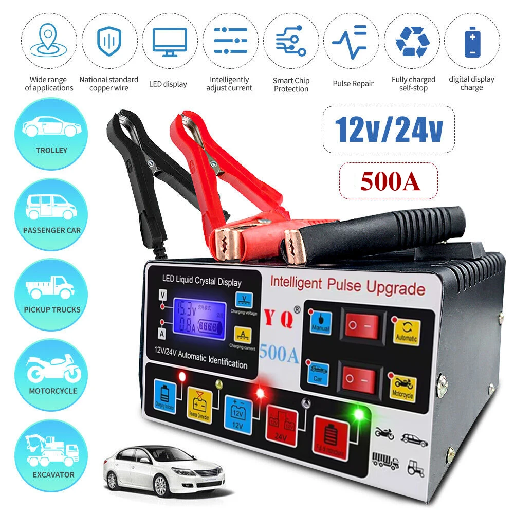 500AHighPowerCarBatteryCharger1224VIntelligentPulseRepairLCD