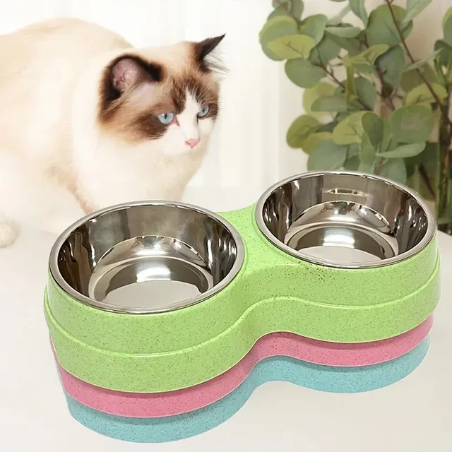 Double Pet Food Bowl Stainless Steel Drinkware Pet Drinking Food Dog Food Puppy Feeding Supplies Kitten Food Water Accessories 1