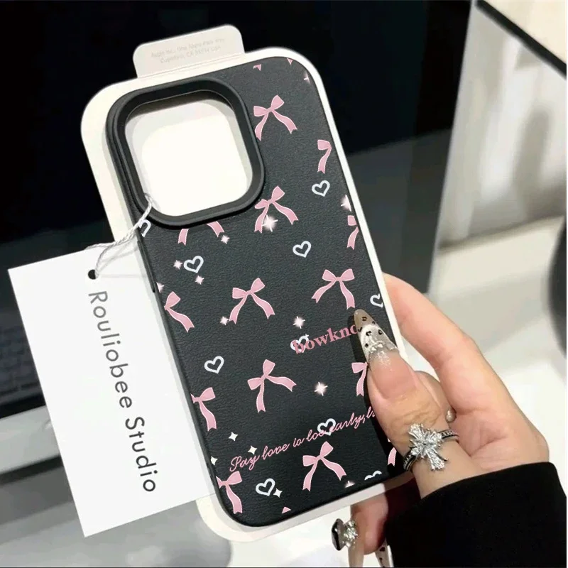 Elegant Ribbon Bow Love Heart Leather Phone Case