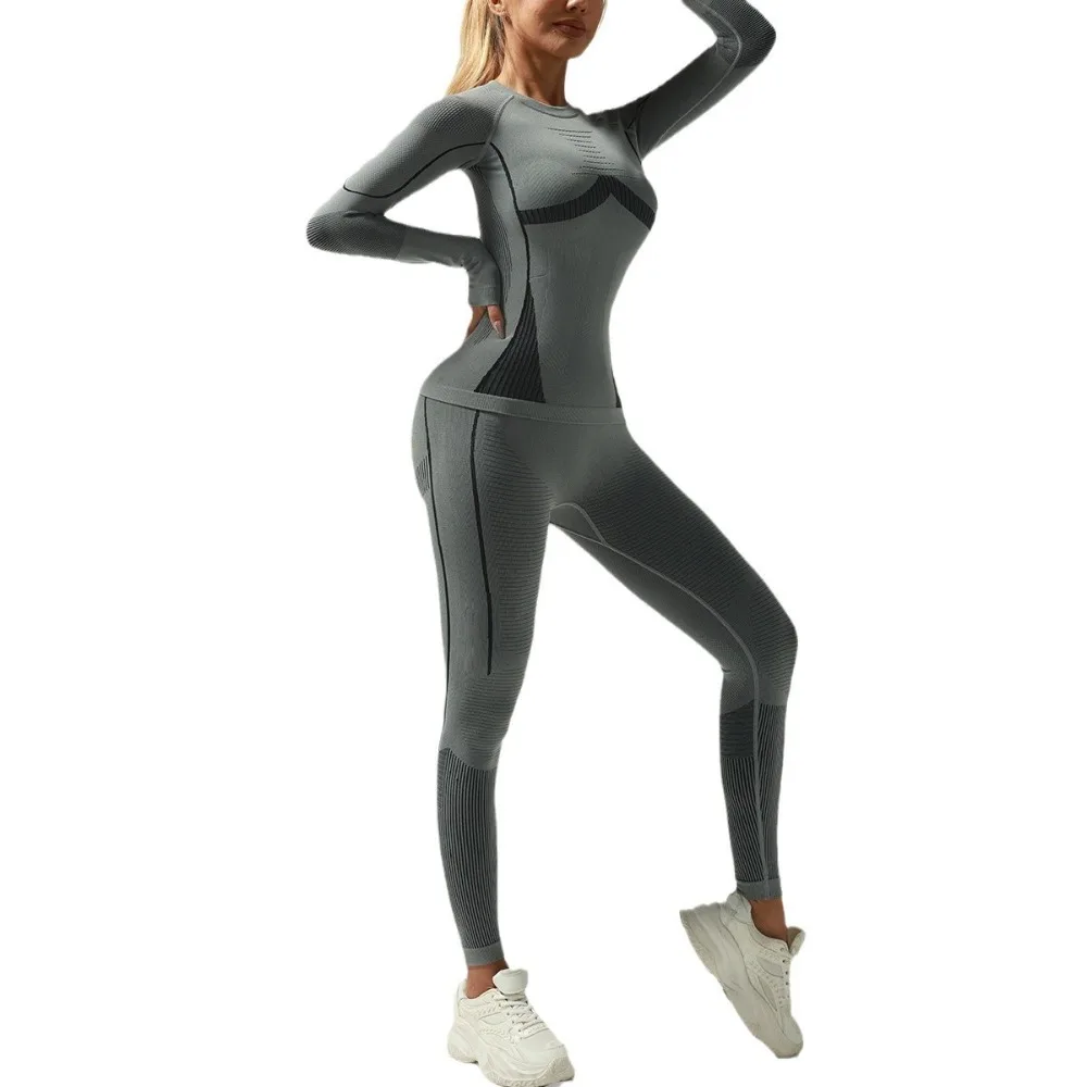 Ski Training Seamless Base Layer Set Autumn-Winter Warm Moisture-Wicking Quick-Dry Fitness Wear Simple Basic Style