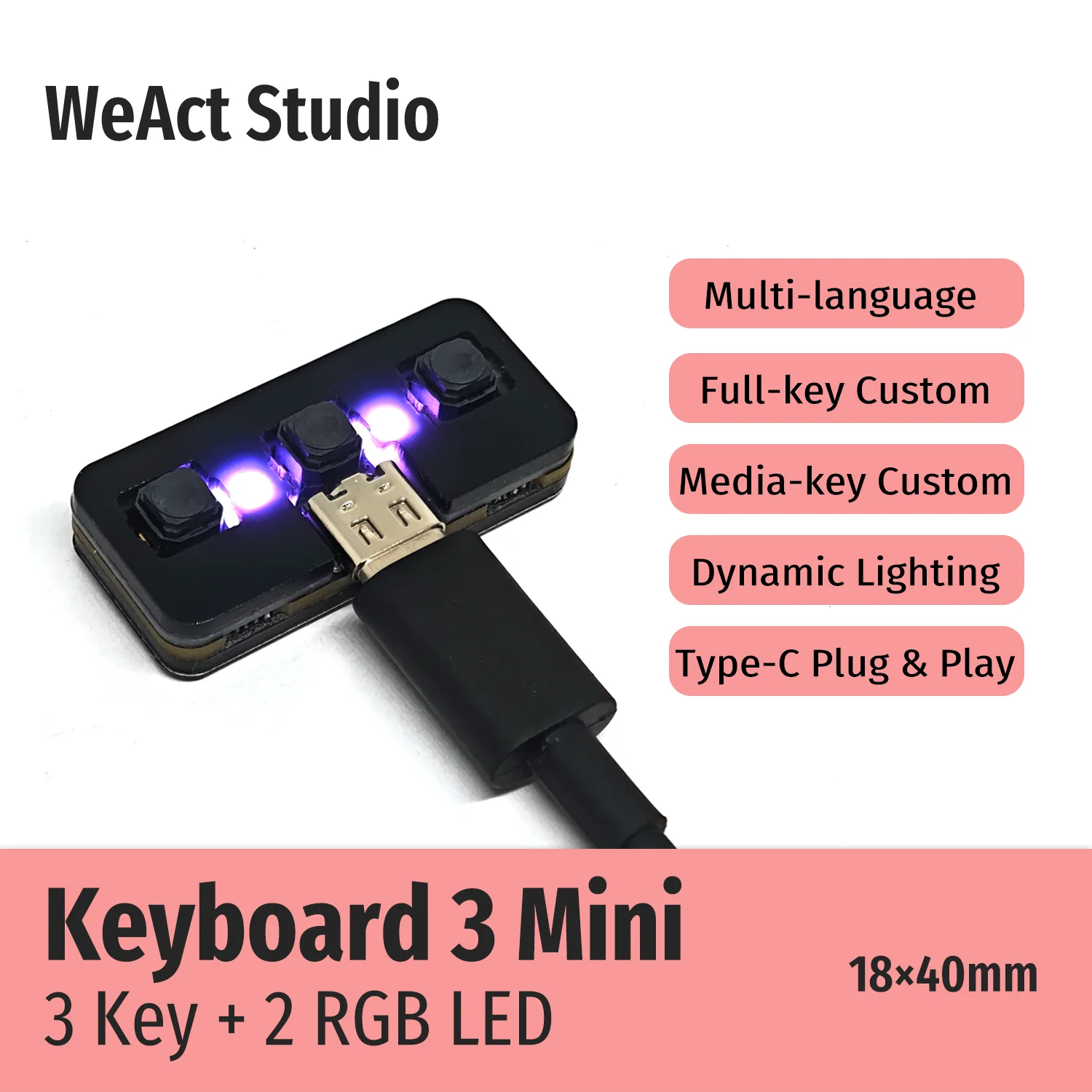 WeAct RGB 3키 매크로 프로그래밍 게임용 미니 키보드 핫스왑 프로그래밍 키패드 복사 붙여넣기 미니 버튼 매크로패드
