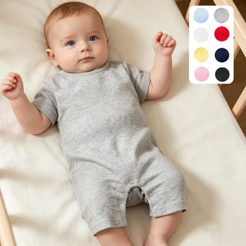 Abbigliamento per Neonati, Tutina in Cotone a Maniche Corte per Bambina e Bambino, Rosa, Giallo, Rosso, Bianco, 0-3-6-9-12-18 Mesi