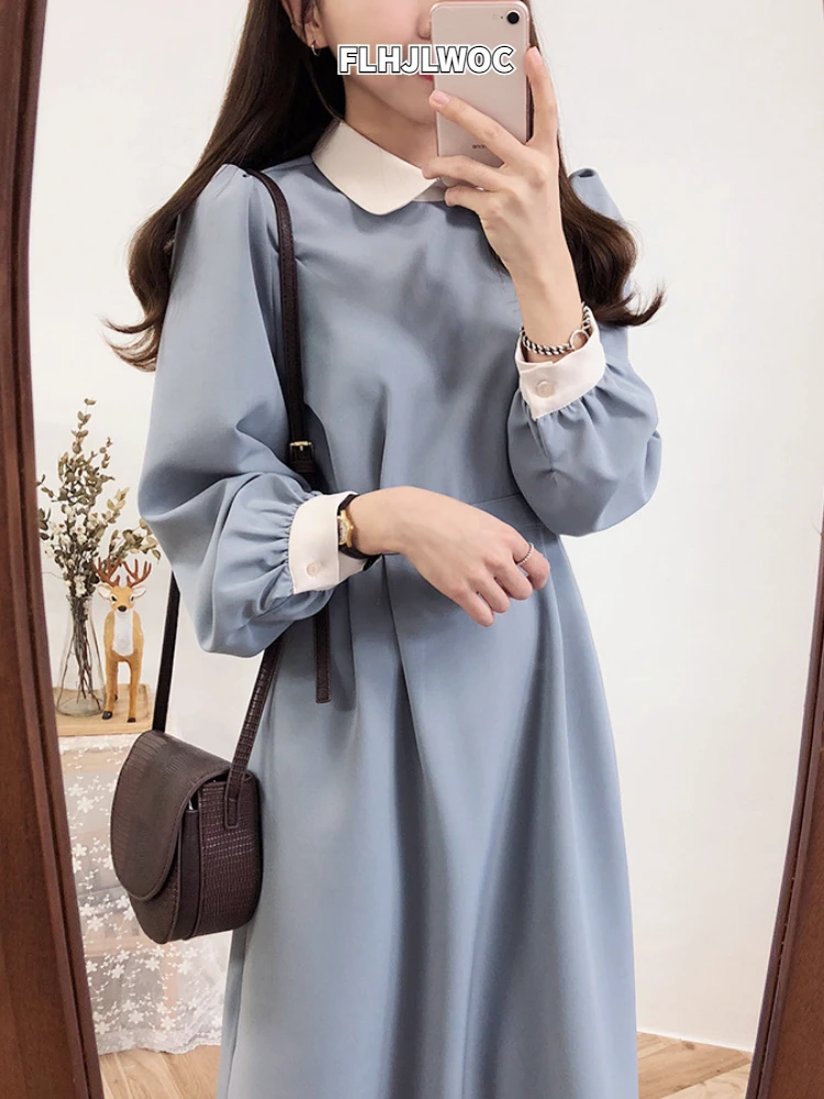 冬の基本的なホット女性のファッション日本韓国風デザイン A ラインパッチワーク白ピーターパンカラーヴィンテージドレス 3212 ドレス Aliexpress