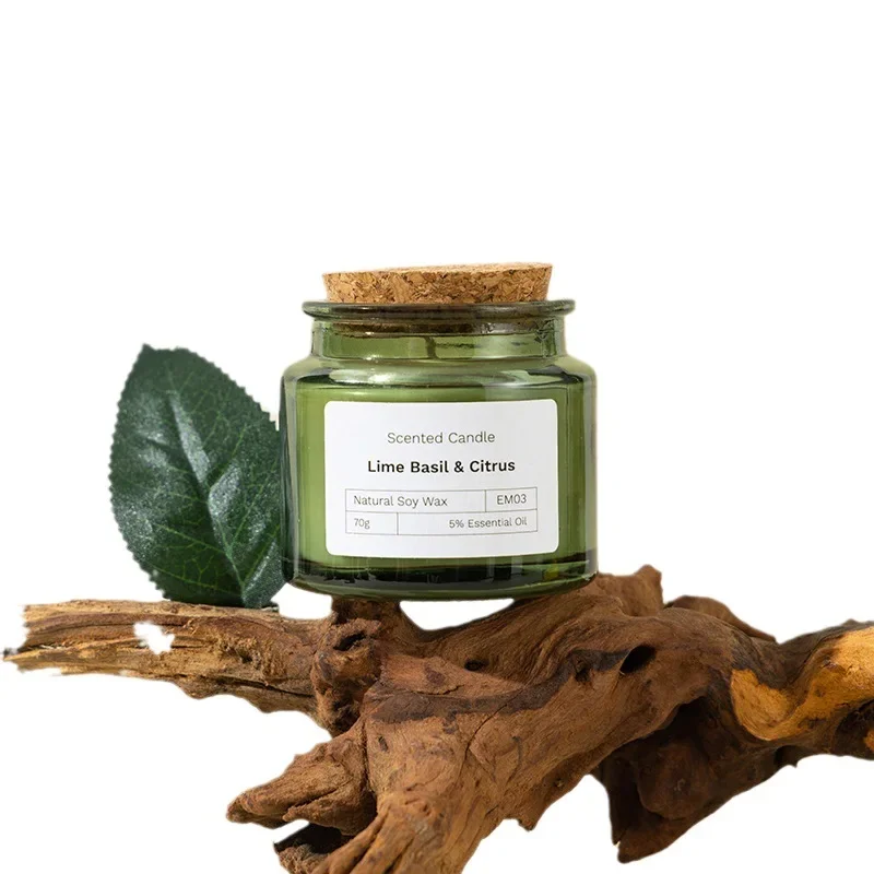 Natural Plant Aromatherapy Candle Smokeless Green Soybean Wax Glass Cup Wedding Fragrance Candle Bedroom Decoration