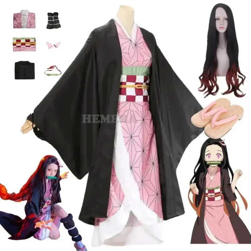 

Костюм для косплея Kamado Nezuko из Аниме кимоно Kamado Nezuko Униформа с париком женская одежда на Хэллоуин для детей