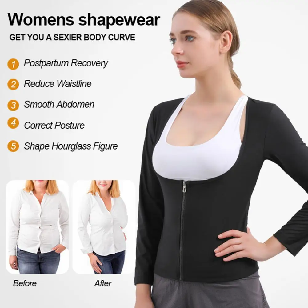 

Women Sauna Suit Efficient Women's Sauna Suit for Weight Loss Body Shaping Long Sleeve Zipper Closure Workout Jacket Sweat