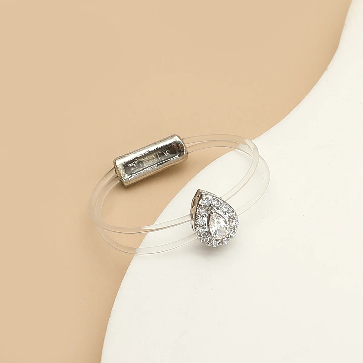 New ring for women fashion girl Sweet Sparkling Waterdrop Zircon Invisible Transparent line Brass Ring Trendy Jewelry Accessory 2