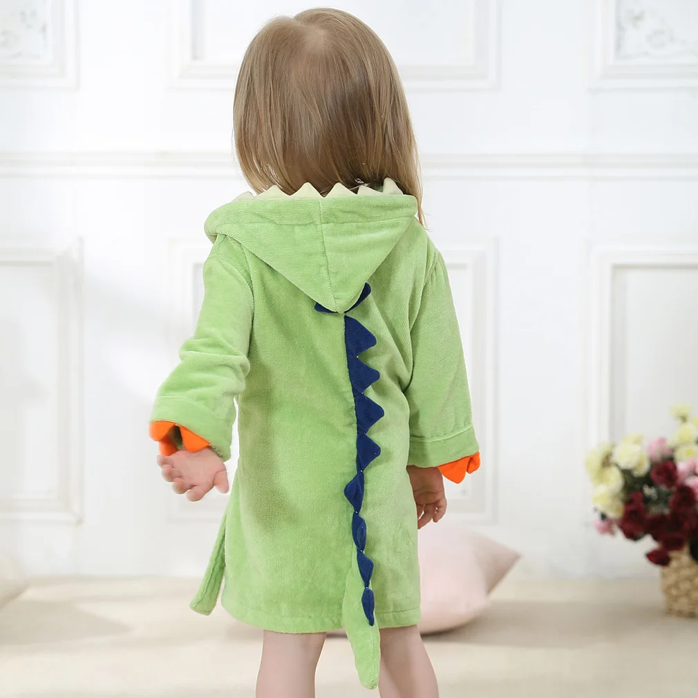 Children Bathrobe Hooded Dragon Paw Design Thick Cotton Baby Girls 1-6 Years Shower