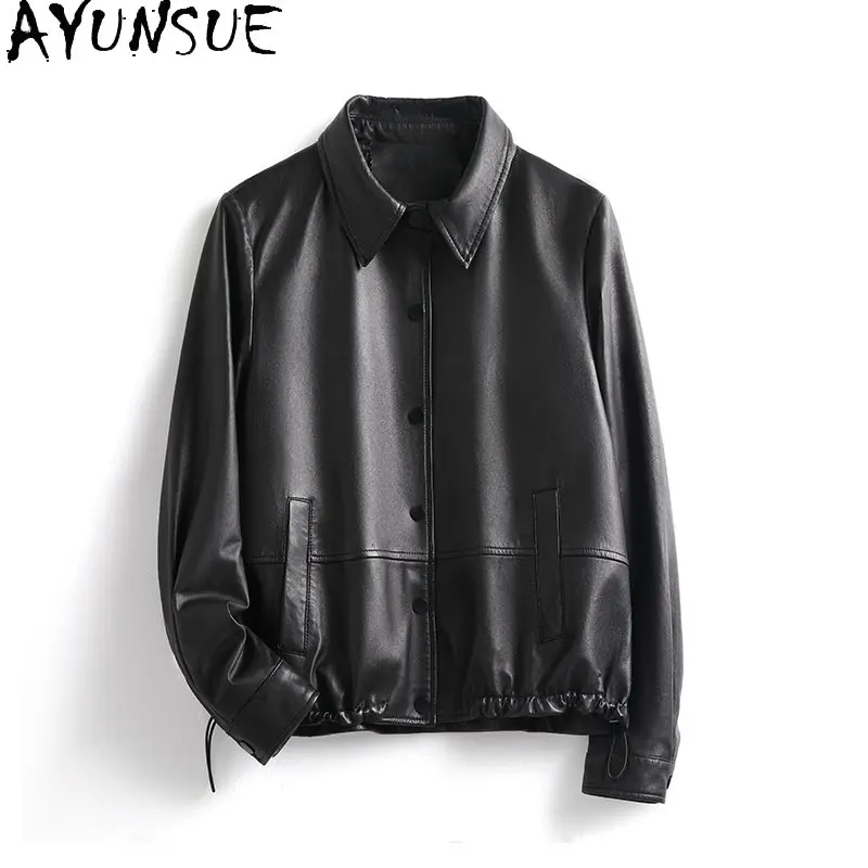 

AYUNSUE High Quality Genuine Sheepskin Leather Jacket Women 2023 Spring Fall Real Leather Jackets Woman Black Leather Coat SGG