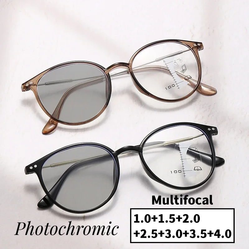 Smart Photochromic Reading Glasses Unisex Round Progressive Multifocal Presbyopia Eyeglasses Finished Near Far Bifocal Eyewear 2