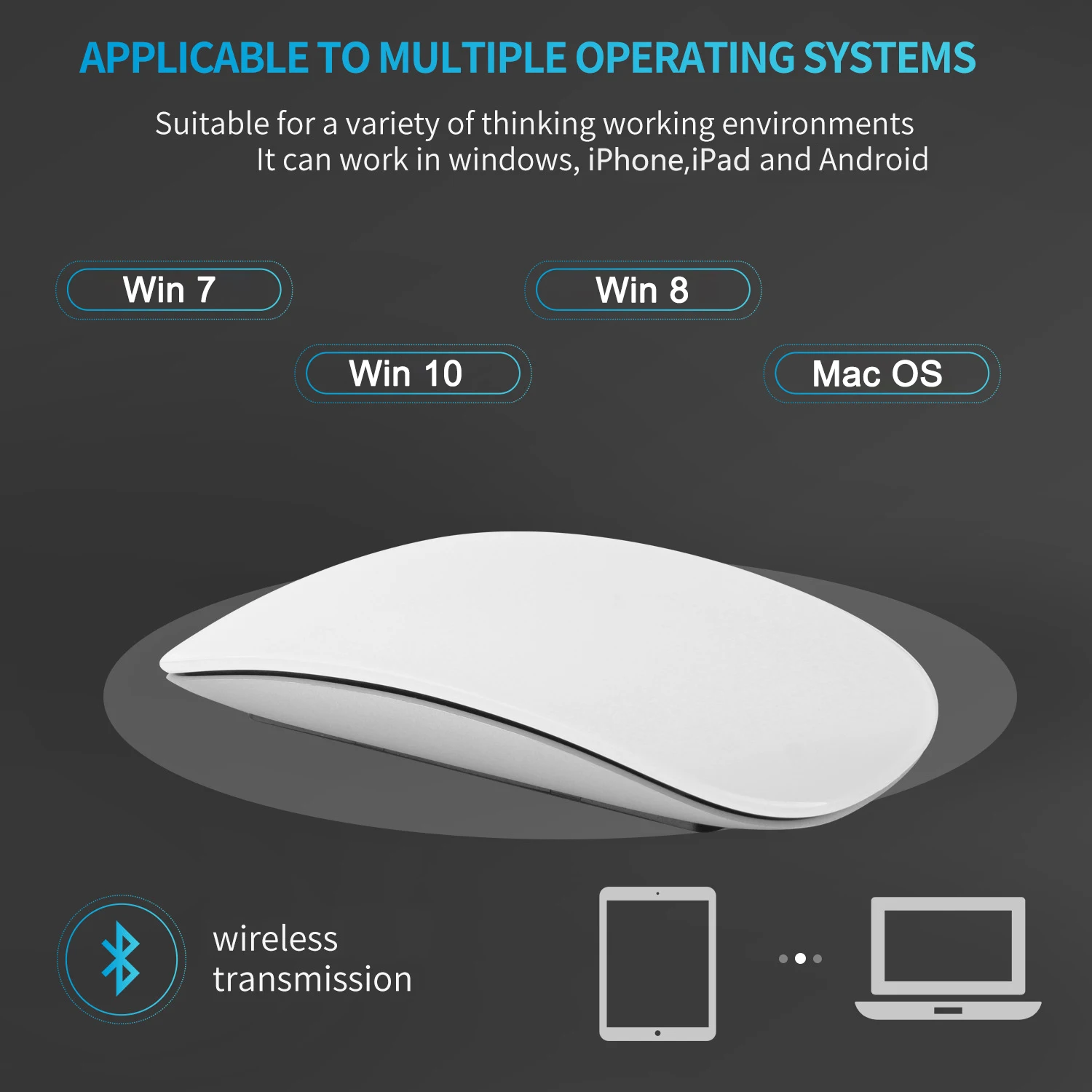 Wireless Mouse Touch Control BT Wireless Mouse Rechargeable All-in-one Body Mice for Windows Mac iOS Android Laptop iPad Macbook