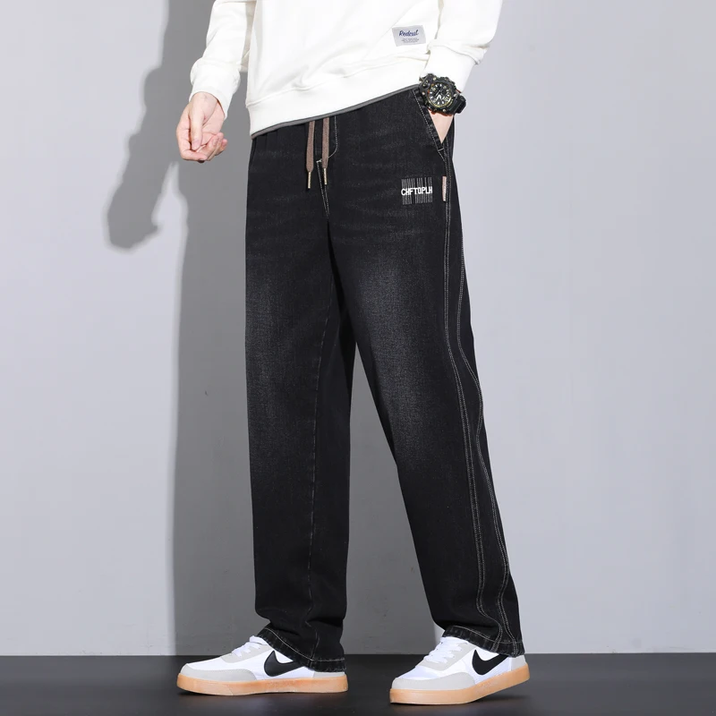 Vintage Jeans Men's Autumn New Straight Loose Fashion Pants Casual Wide Comfortable Elastic Waist Denim Trousers Male Streetwear 3