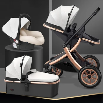 Baby 3 in 1 stroller High Landscape Baby Carriage with car seat Two-way Shock-absorbing Lightweight Folding Newborn Stroller 1