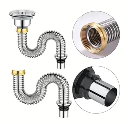 1Pc Stainless Steel Sink Drain Filter Drain Pipe 80cm 32mm Connection 45mm Copper Cap For Kitchen Bathroom Water Drain Hardware