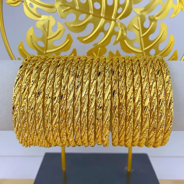 Bracciale di lusso Dubai color oro 24 carati per le donne Braccialetti di gioielli africani Braccialetti di design di nozze indiani brasiliani Regali 62mm 5