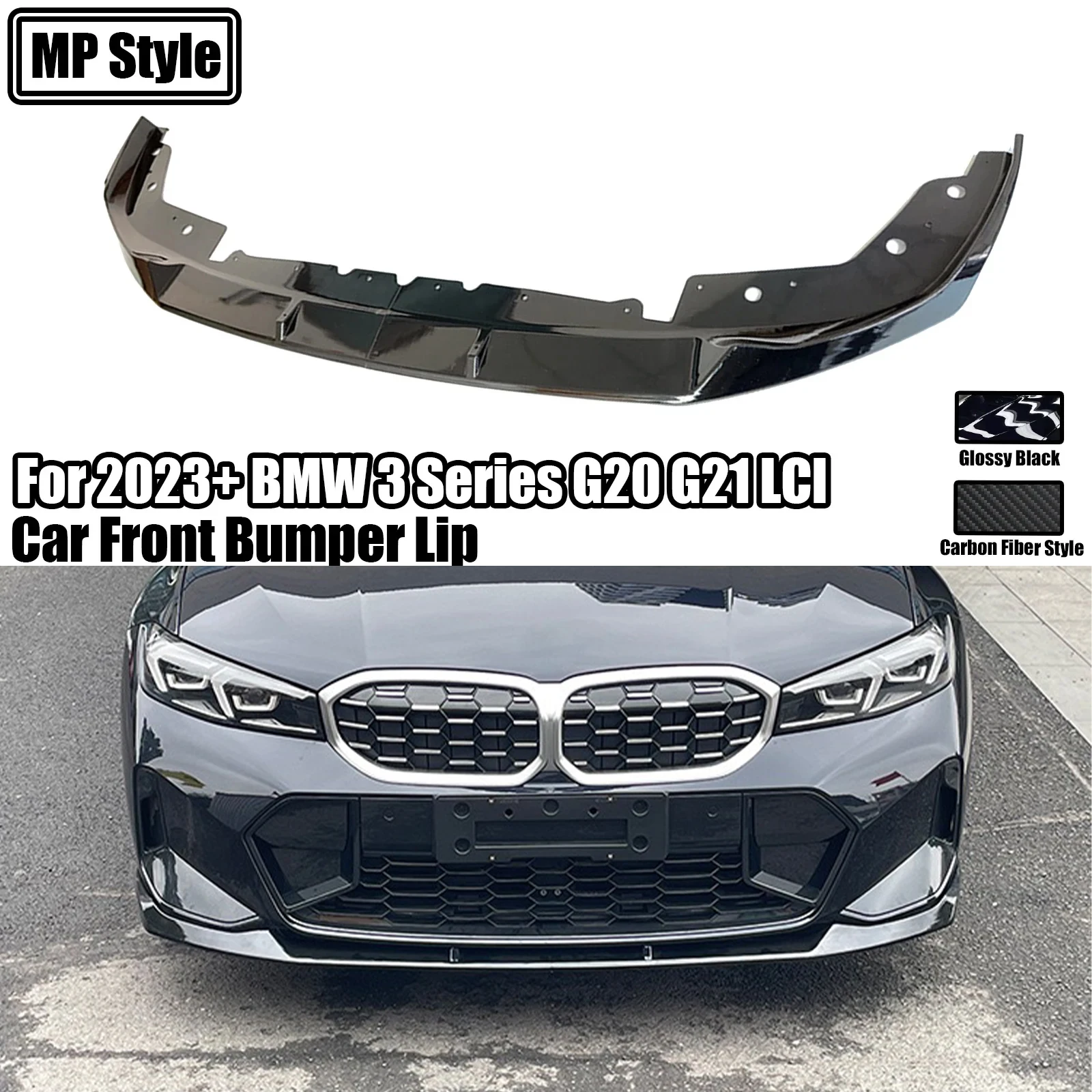 

2PCS For 2023+ BMW 3 Series G20 G21 Lci Car Front Bbumper Lip 330i M340i Mp Style Sedan Splitter Spoiler Glossy Black