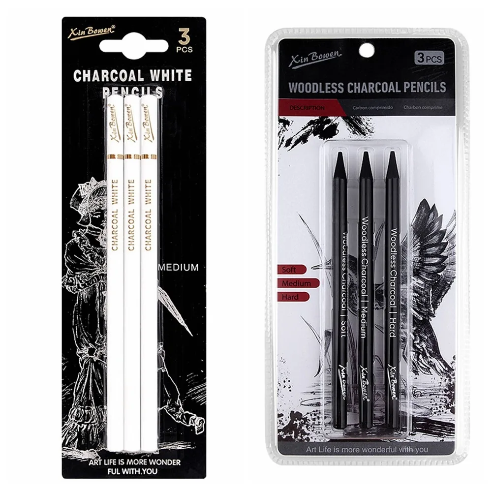 Sketch pencils charcoal pencils sketch drawing tools 3Pcs Art Supplies Charcoal Pencils Set Drawing Pencil Soft/Medium/Hard Black White Charcoal Pencil