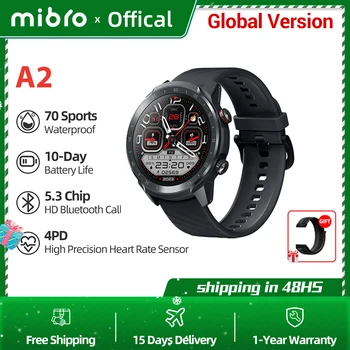 Mibro A2 스마트 워치 글로벌 버전, 혈액 산소 심박수 모니터, 5ATM 방수 패션, 블루투스 스포츠, 남녀공용 스마트 워치